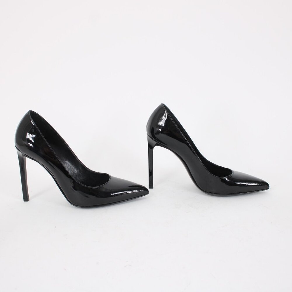 Saint Laurent ZOE Sz 35 Black Patent Leather 315534 4" Slim Square High Heels - Picture 9 of 14